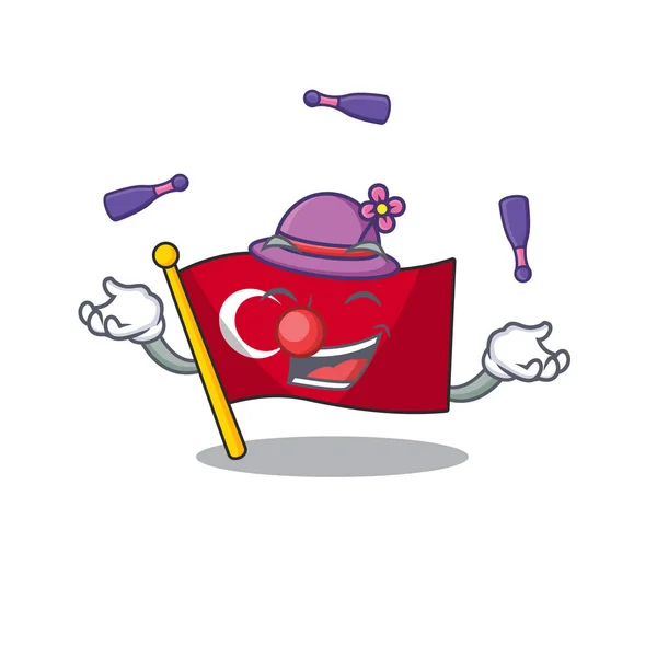 Jongleren Turkije karakter vlag in mascotte lade — Stockvector