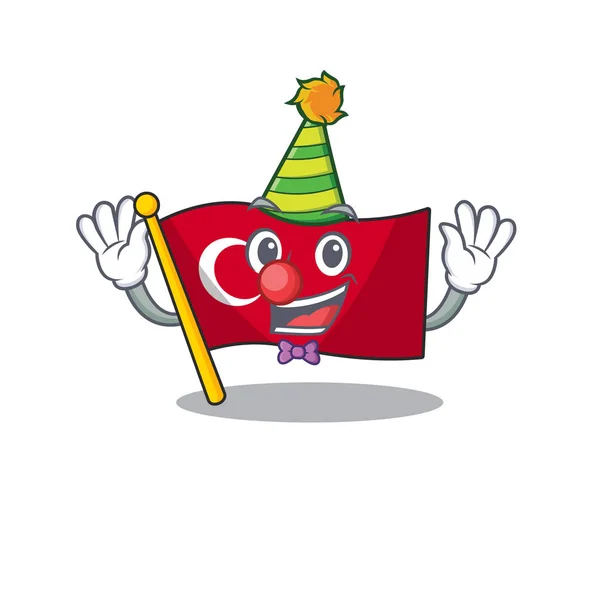 Clown Turkije karakter vlag in mascotte lade — Stockvector