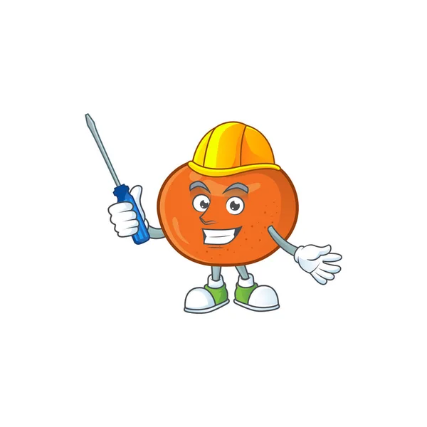 Personaje de dibujos animados de mandarina de fruta automotriz con mascota — Vector de stock