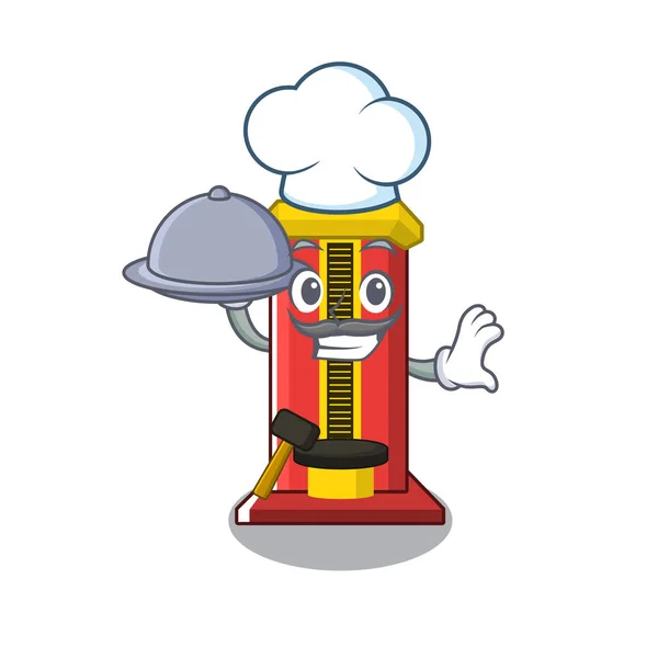 Chef com máquina de jogo de martelo de comida isolado no caráter — Vetor de Stock