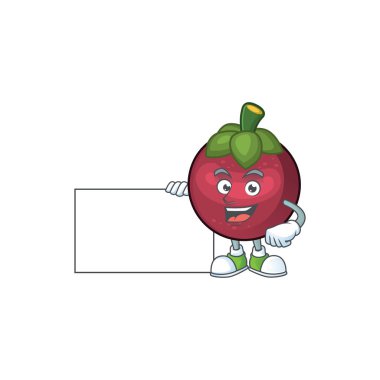 Çizgi film izole tahta karakteri tatlı mangosten ile Thumbs up