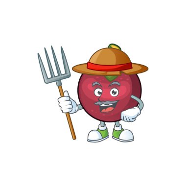 Çiftçi karakter tatlı mangosteen karikatür izole