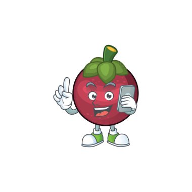 Karikatür izole telefon karakteri tatlı mangosteen ile