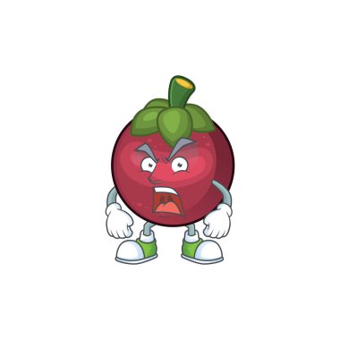 Kızgın mangosten meyve çizgi film karakteri maskot izole