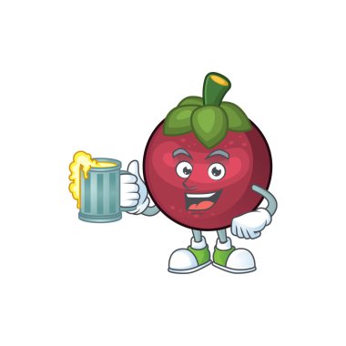 Maskot izole suyu mangosten meyve çizgi film karakteri ile