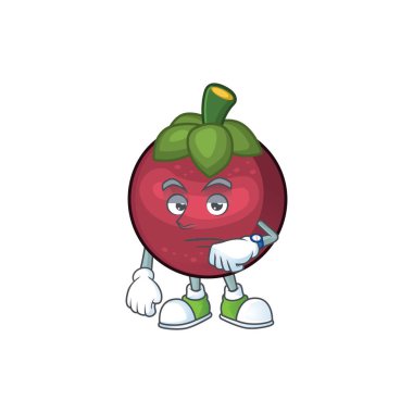 Beyaz arka plan üzerinde izole karikatür mangosteen bekliyor
