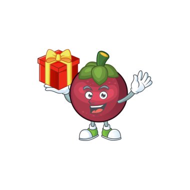 Beyaz arka plan üzerinde izole hediye karikatür mangosteen getir
