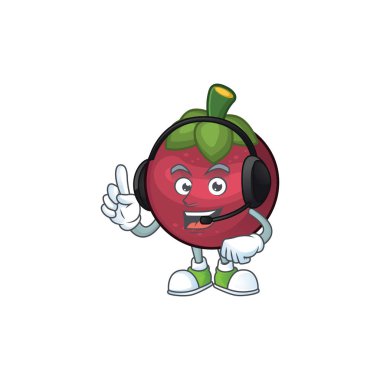 Beyaz arka plan üzerinde izole kulaklık karikatür mangosten ile