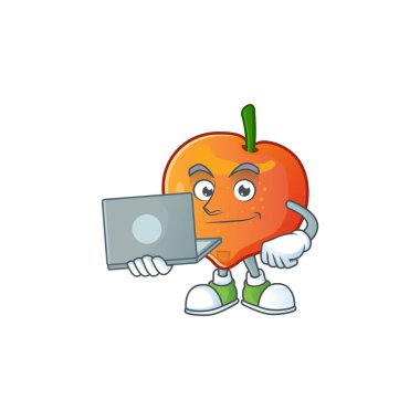 Maskot ile dizüstü nectarian taze çizgi film karakteri ile