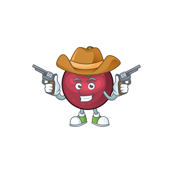 Cowboy character sweet mangosteen isolated on cartoon — Stock Vector