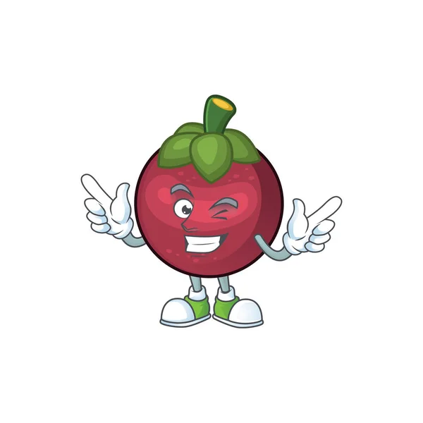 Wink fruta mangostão personagem de desenho animado para a saúde — Vetor de Stock