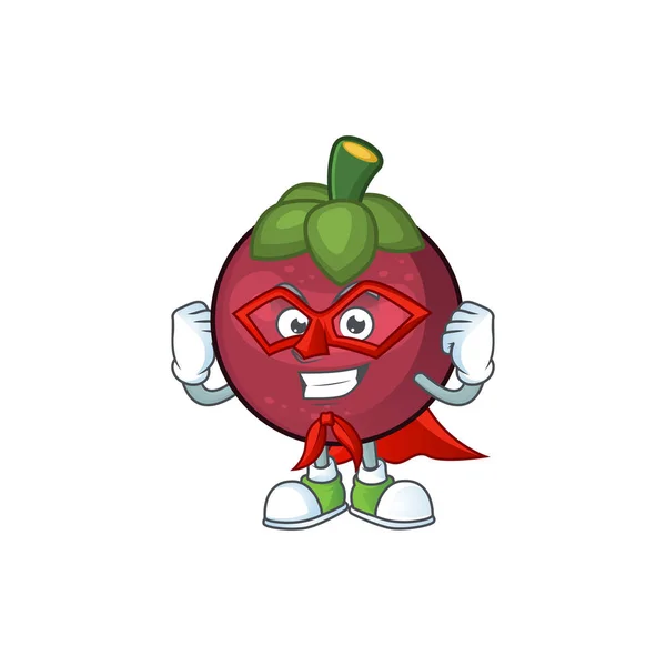 Super herói fruta mangostão personagem de desenho animado para a saúde — Vetor de Stock