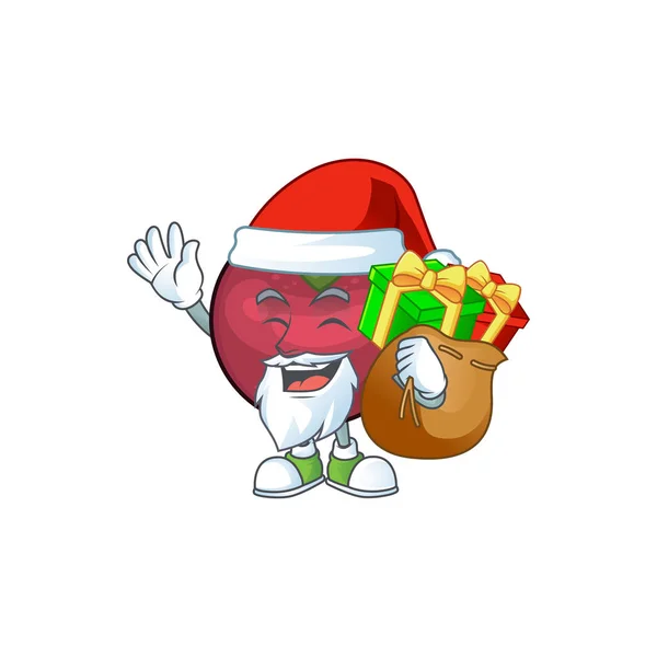 Santa con regalo mangostán de dibujos animados aislado sobre fondo blanco — Vector de stock