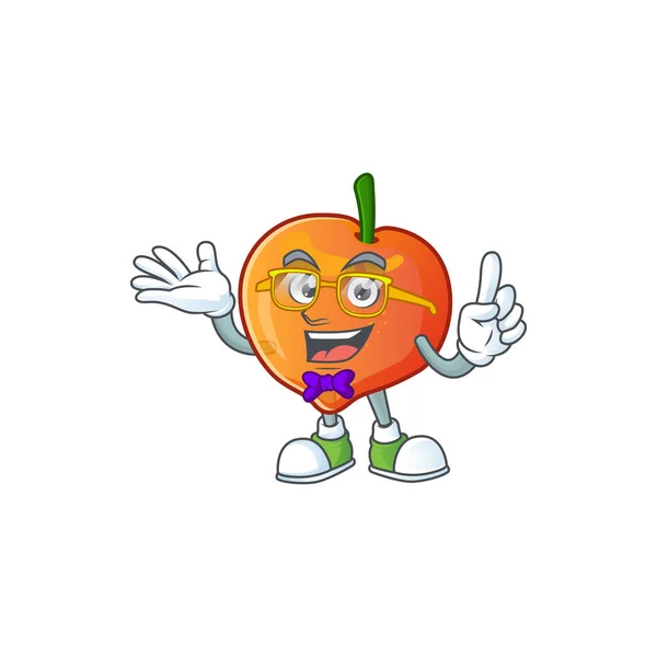 Geek nectarine personagem mascote engraçado forma desenhos animados . —  Vetores de Stock