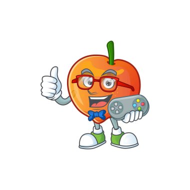 Beyaz arka planda oyuncu nektarin çizgi film karakteri