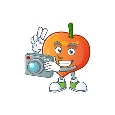 Beyaz arka planda fotoğrafçı nektarin çizgi film karakteri