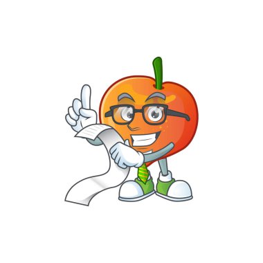 Beyaz arka planda menü nektarin çizgi film karakteri ile