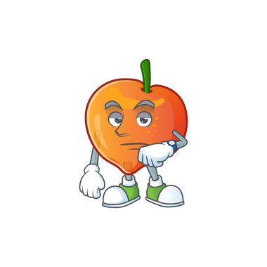 Karikatür tarzı tatlı nektarin karakter maskot bekliyor