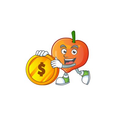 Karikatür tarzı sikke tatlı nektarin karakter maskot getir