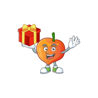 Karikatür tarzı hediye tatlı nektarin karakter maskot getir