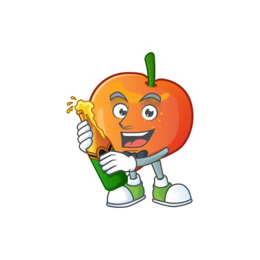 Karikatür tarzı bira tatlı nektarin karakter maskot ile