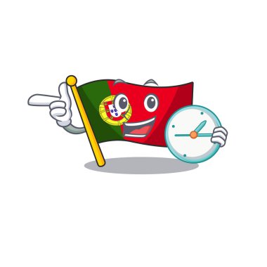 Saat portekiz bayrağı karikatür masasında katlanmış ile