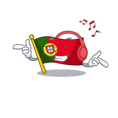 Maskot şekli ile müzik bayrağı portekiz dinleme