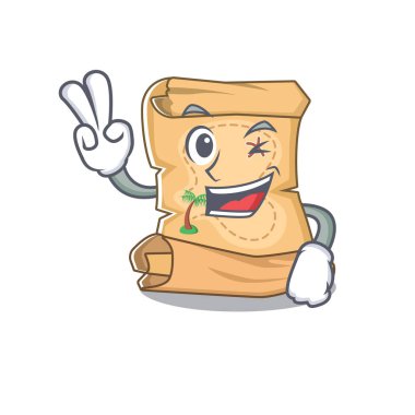 Karakter çantasında iki parmak maskot hazine haritası