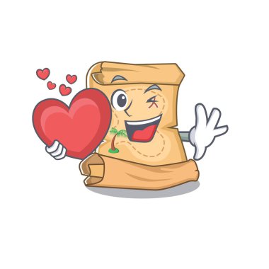 Şekil karakteri kalp hazine haritası karikatür ile