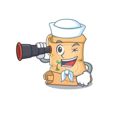 Şekil karakteri dürbün hazine haritası karikatür ile Denizci