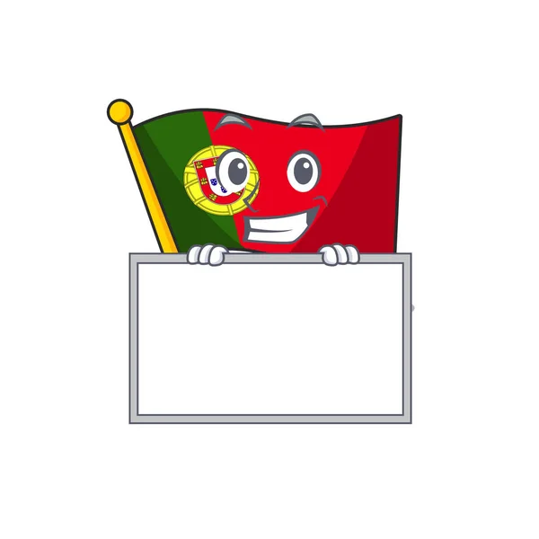 Grinning con bordo bandiera personaggio portoghese in forma cartone animato — Vettoriale Stock