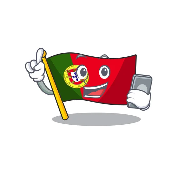 Con bandera del teléfono personaje portugal en forma de dibujos animados — Vector de stock