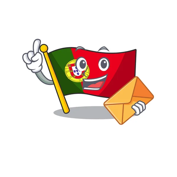 Mit Umschlag portugiesische Flagge gefaltet auf Cartoon-Tisch — Stockvektor