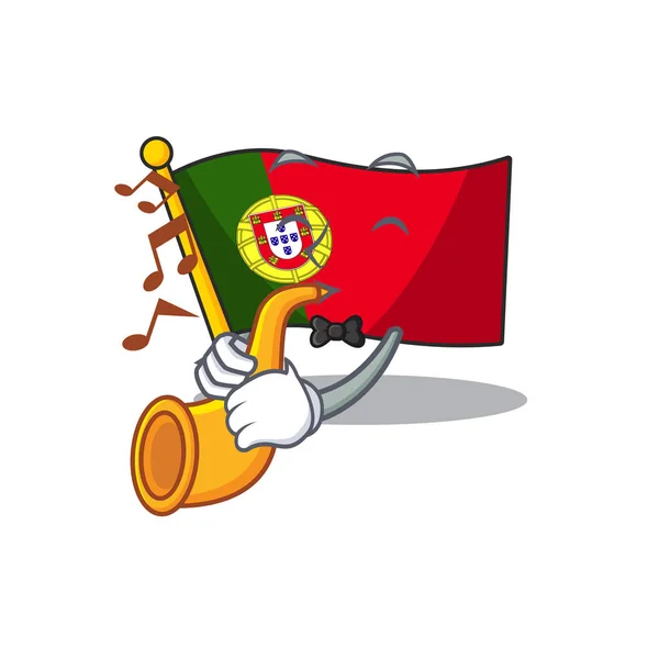 With trumpet flag portugal with the mascot shape — Stock Vector