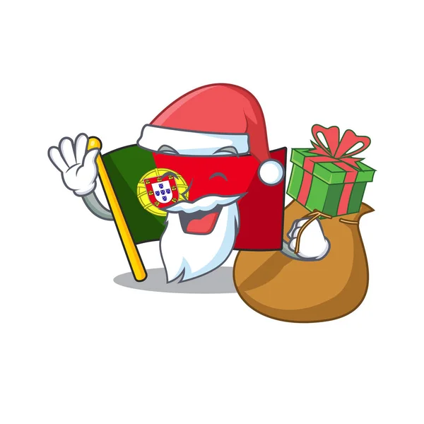 Santa com bandeira de presente portugal isolado no personagem — Vetor de Stock