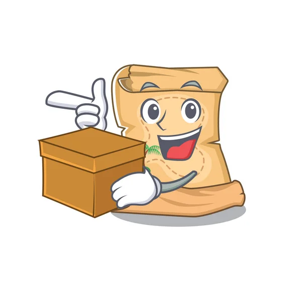 Con caja mascota mapa del tesoro en bolsa de caracteres — Vector de stock