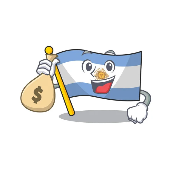 Avec sac d'argent drapeau argentine dessin animé la mascotte en forme — Image vectorielle