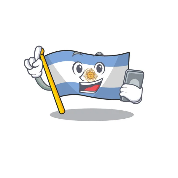 Avec drapeau de téléphone dessin animé argentine la mascotte en forme — Image vectorielle