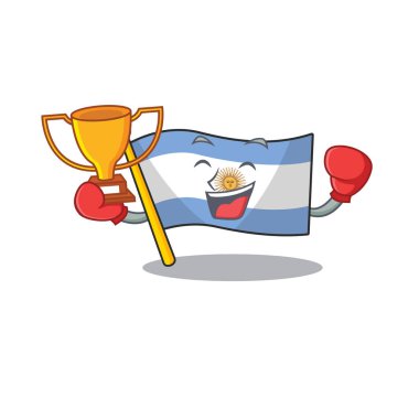 Boks kazanan arjantin maskot bayrağı karikatür çekmecesinde tutuldu