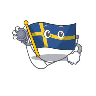 Doktor bayrak İsveç karakteri karikatür kutup kaldırdı