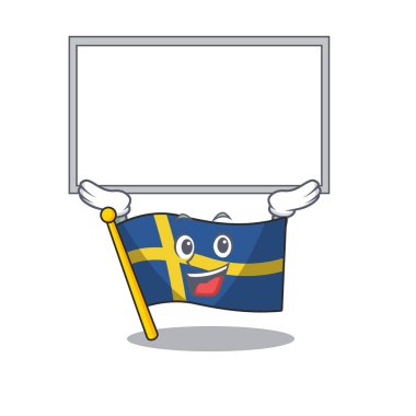 Yukarı tahta bayrağı İsveç karakteri karikatür direğine kaldırdı