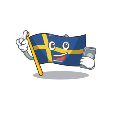 Telefon bayrağı İsveç karakteri karikatür kutup kaldırdı ile