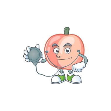 Doktor karikatür şeftali beyaz arka plan üzerinde izole
