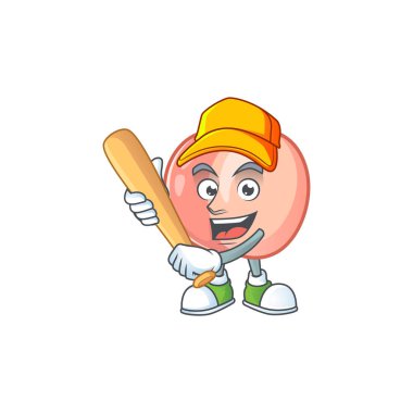 Beyaz arka plan üzerinde izole beyzbol karikatür şeftali oynamak