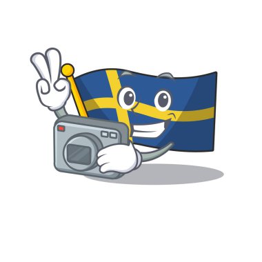 Maskot şekli ile Fotoğrafçı bayrak İsveç