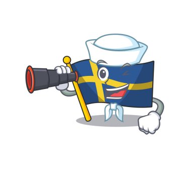 Maskot şeklinde dürbün bayrak lı denizci İsveç