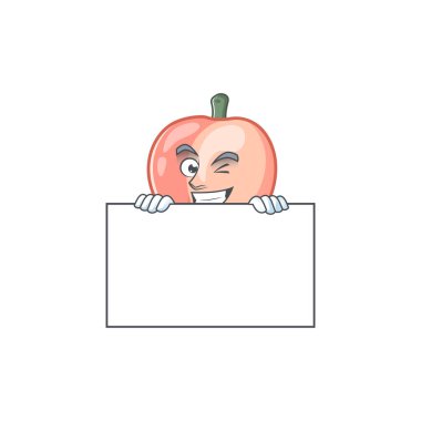 Beyaz arka plan üzerinde izole kurulu karikatür şeftali ile Grinning