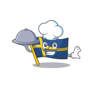 Maskot şekli ile gıda bayrağı İsveç ile Şef