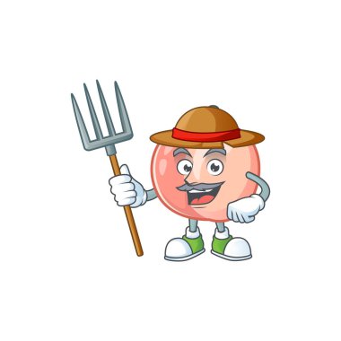 Çiftçi karikatür şeftali beyaz arka plan üzerinde izole