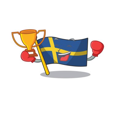 Boks kazanan İsveçli bayraklar karakter direğinde çırpınıyor